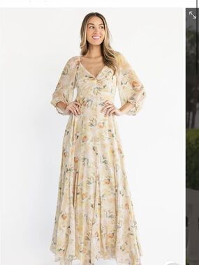 Floral Twist-Front Maxi Dress in Soft Cream